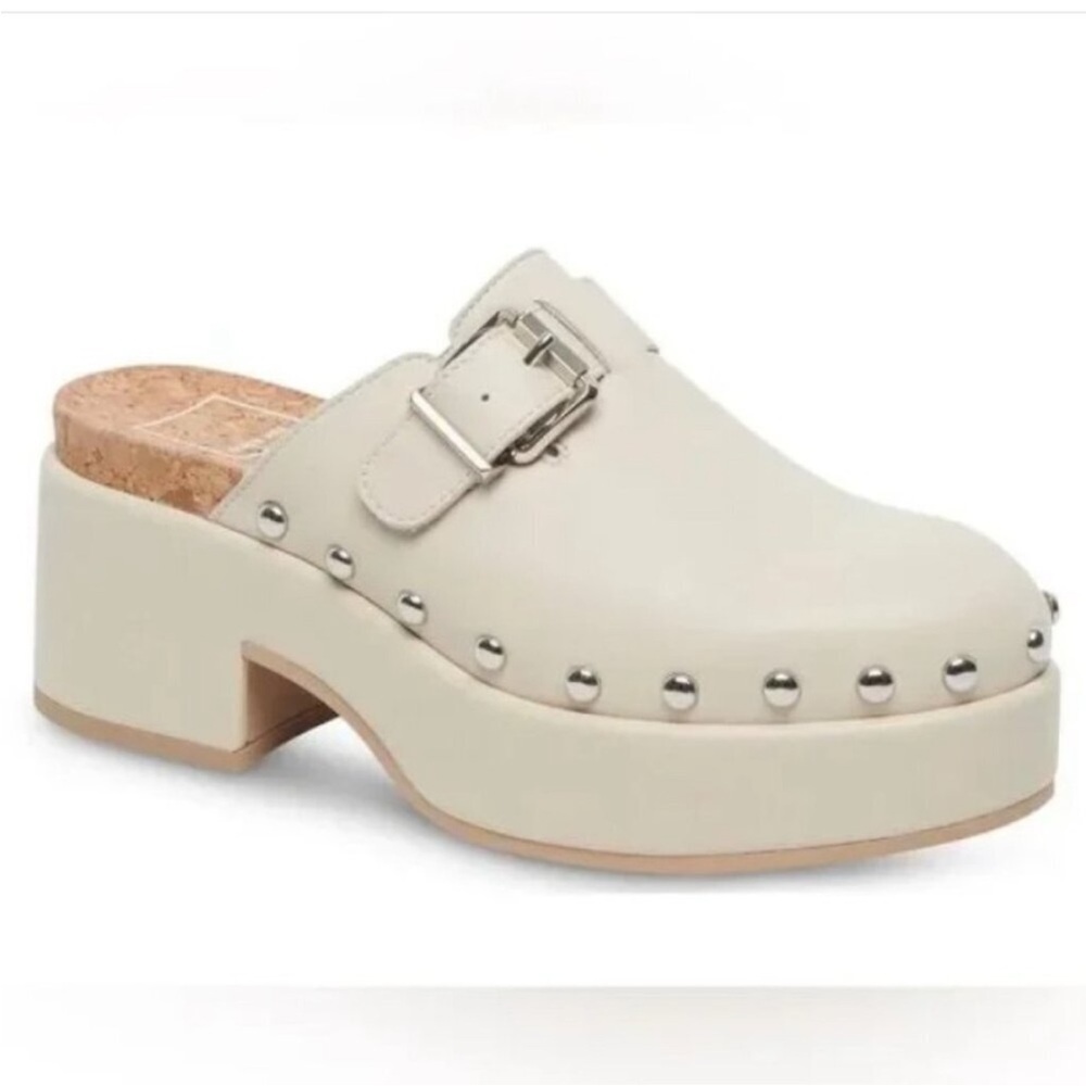 Dolce Vita Yevan Platform Studded Leather Clogs Mule Ivory Cream Latte NWOB - Picture 2 of 16